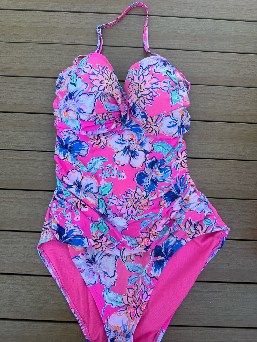 Lilly Pulitzer Flamenco One-piece swimsuit in Pink Isle Last Bud Not Least. 14 - Picture 2 of 6